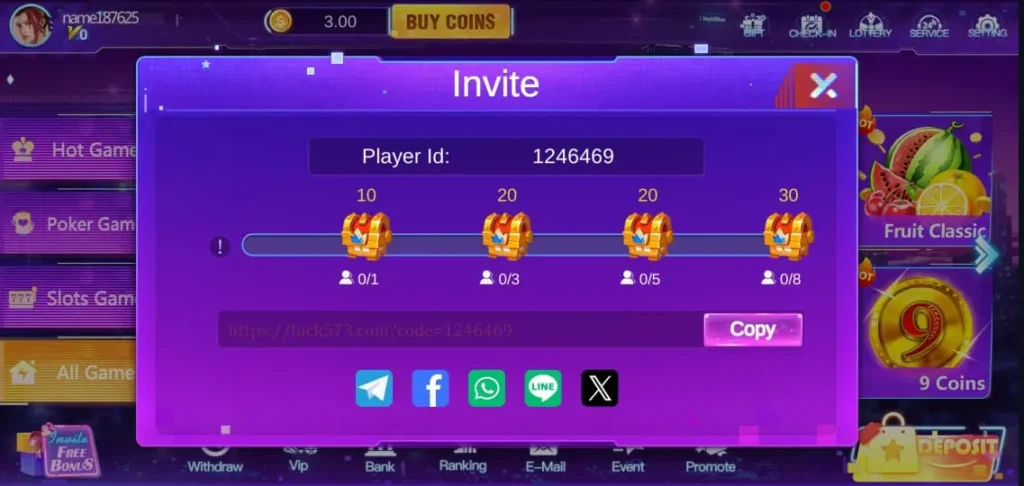 Luck 57 Game Invite Bonus